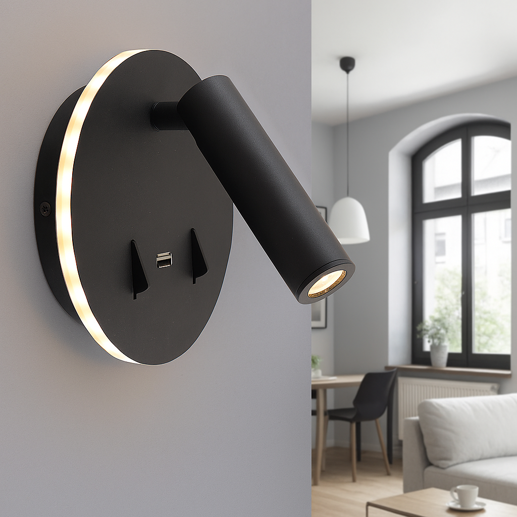 Moderne Wandleuchte Schwarz, Alec, 9W, 3000K LED, mit Schalter