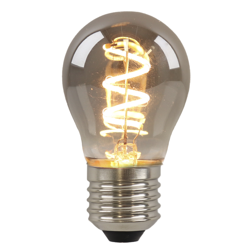 Dimmbare Olucia E27 LED-Filament Lampe Tuelo, Grau, P45, 4W, 2200K