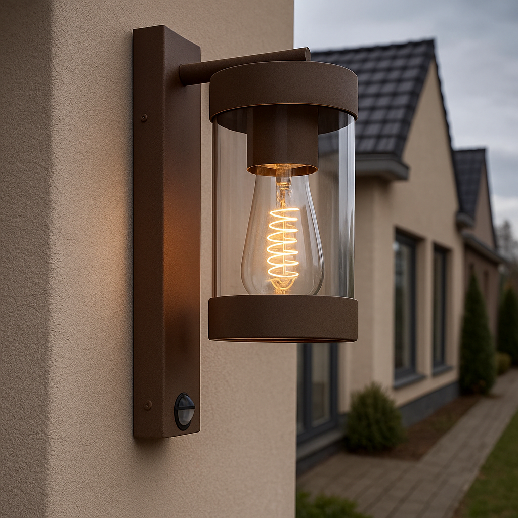 Moderne Außen Wandleuchte mit Bewegungsmelder Rostfarbe, Musa, IP44