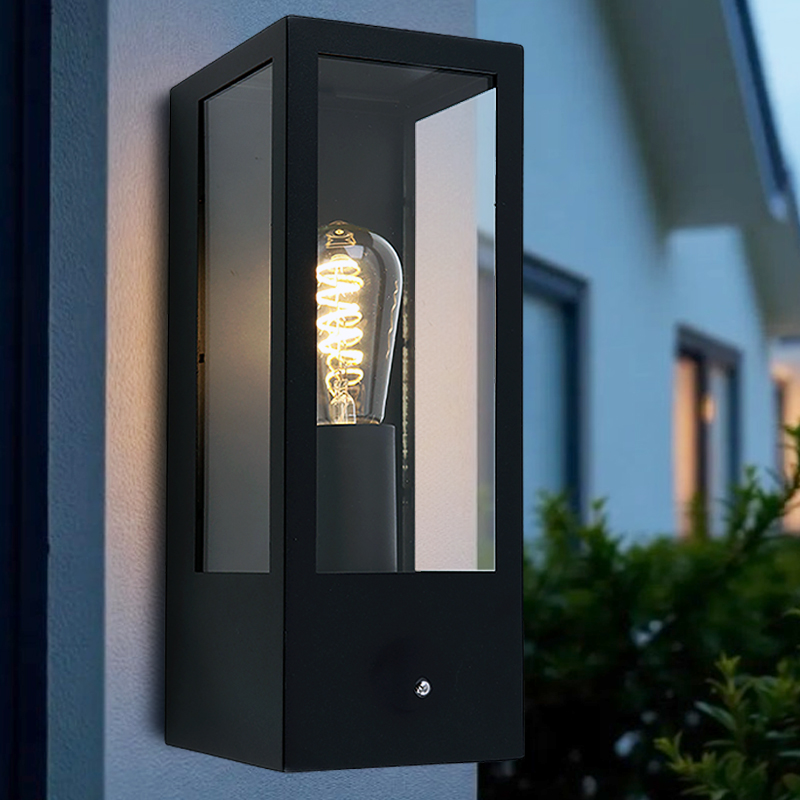 Moderne Außen Wandleuchte mit Dämmerungsmelder Schwarz, Senne, IP44