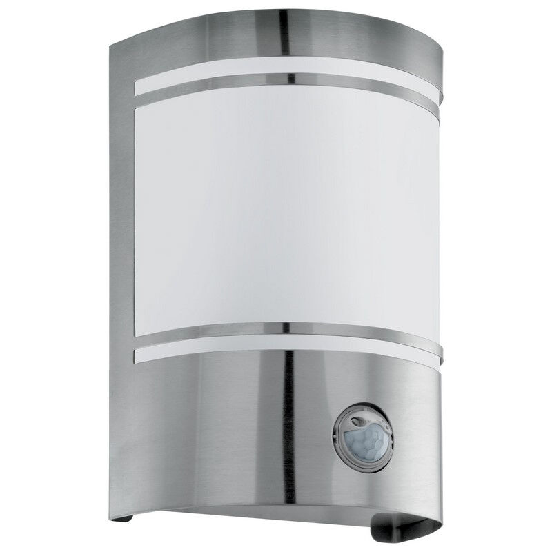 Silberne moderne Außen Wandleuchte mit Bewegungsmelder Glas, Aartje, IP44
