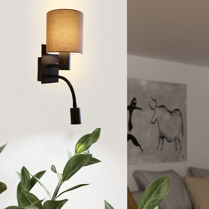 Taupe Bettlampe Stoff, Abano, mit Schalter