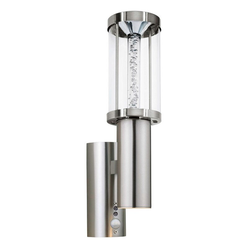 Silberne antik Außen Wandleuchte mit Bewegungsmelder Glas, Minou, IP44