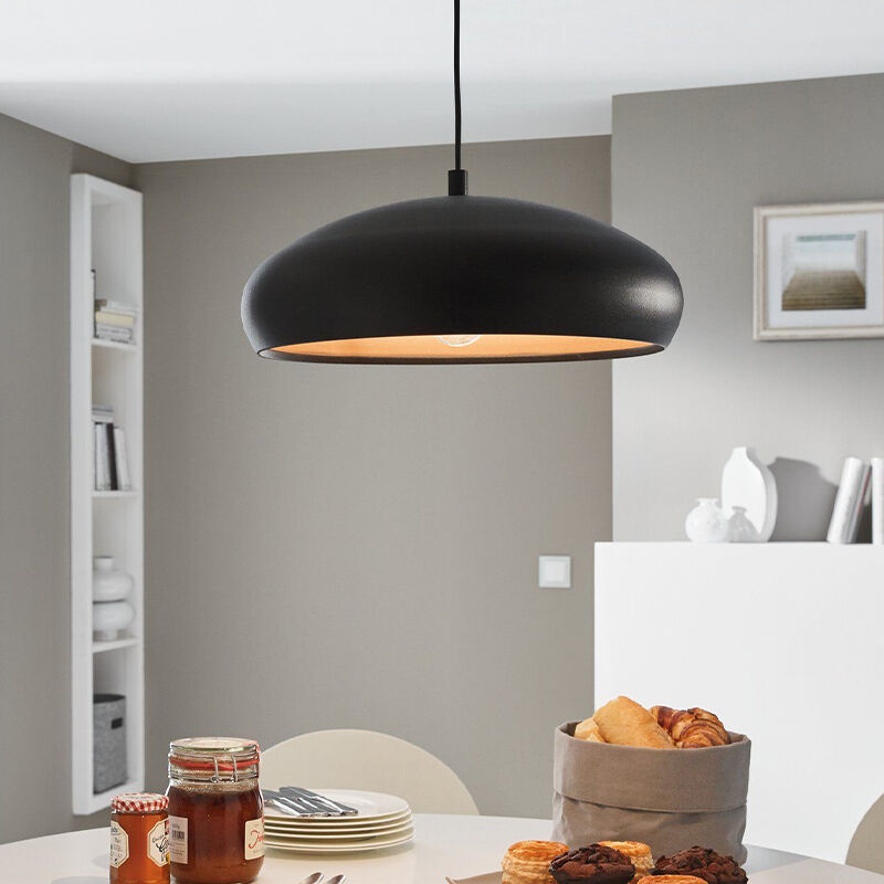 Schwarze moderne Pendelleuchte Halbkugel Metall, Egine