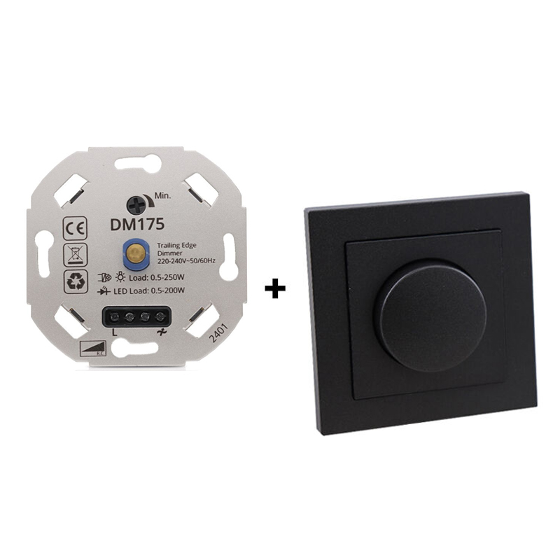 LED-Dimmer, 0,5 - 200W, mit anthrazit Abdeckrahmen und Zentralplatte