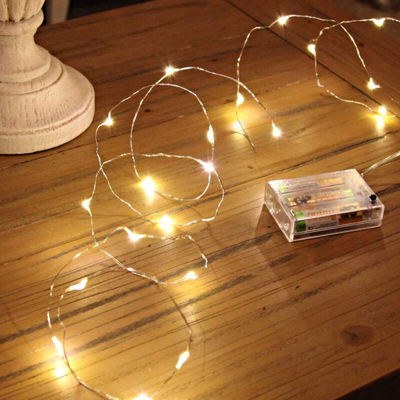 2 m LED-Kabelbeleuchtung an der Batterie, 40 LEDs, warmweiß
