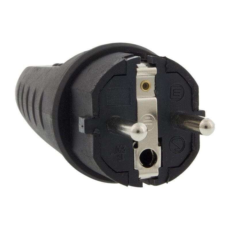 Stecker SCHUKO Rubber 10/16 Ampere, schwarz