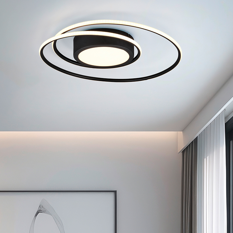 Schwarze Deckenlampe Modern, Elysa, 56W, warm- bis kaltweiß einstellbare LED, mit Fernbedienung