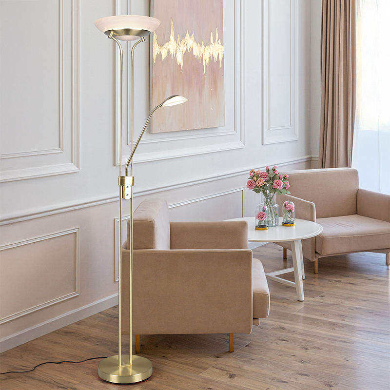 Messing Leselampe Stehlampe Modern, Fredrika, 27W, 3000K LED, mit Touch-Dimmer