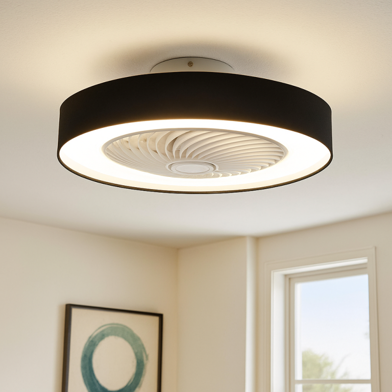 Moderne Deckenventilator Schwarz, Huub, 40W, 3000K LED, mit Fernbedienung