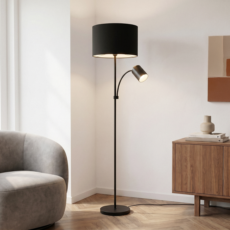 Moderne Leselampe Stehlampe Schwarz, Zev, mit Schalter Moderne Leselampe Stehlampe Schwarz, Zev, mit Schalter