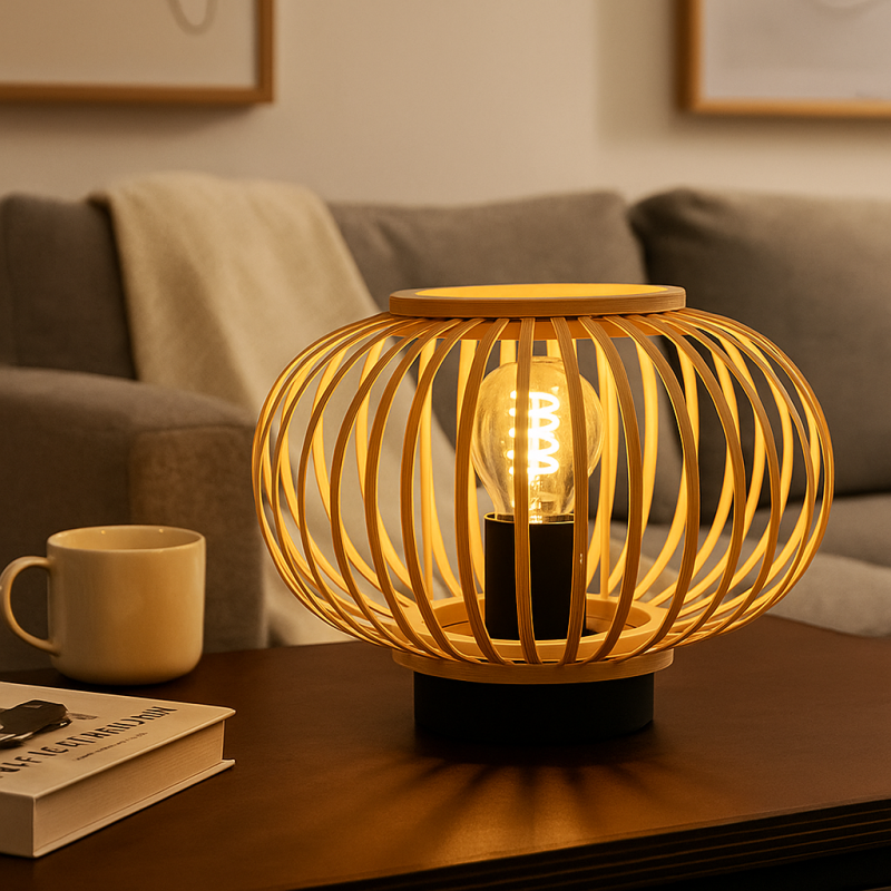 Bambus Tischleuchte Braun, Lieve, mit Schalter