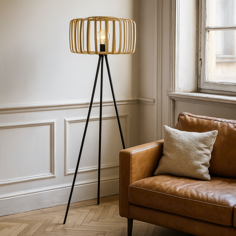 Bambus Stehlampe Braun, Tina, mit Schalter