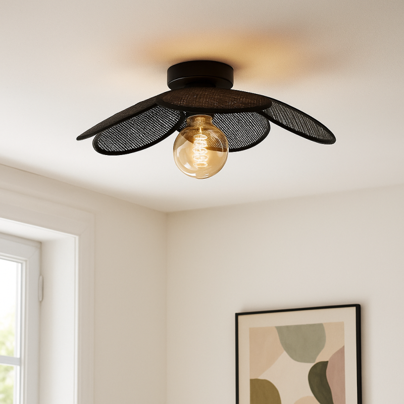 Rattan Deckenleuchte Schwarz, Rowen Rattan Deckenleuchte Schwarz, Rowen