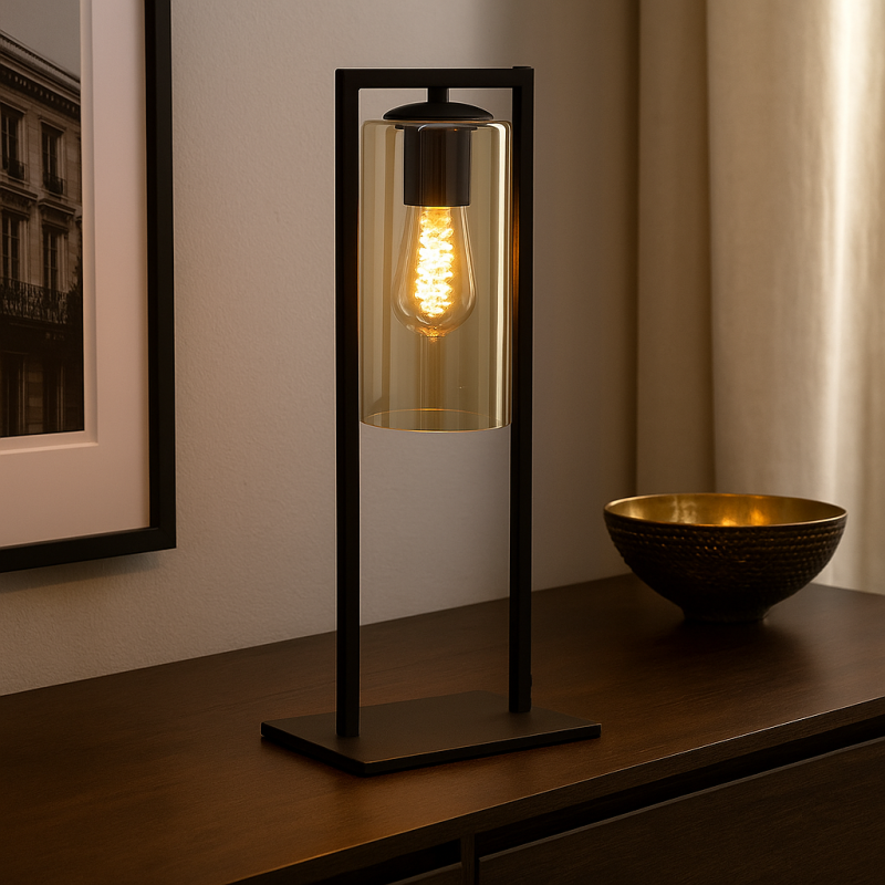 Industrielle Tischleuchte Schwarz, Tonia, mit Schalter