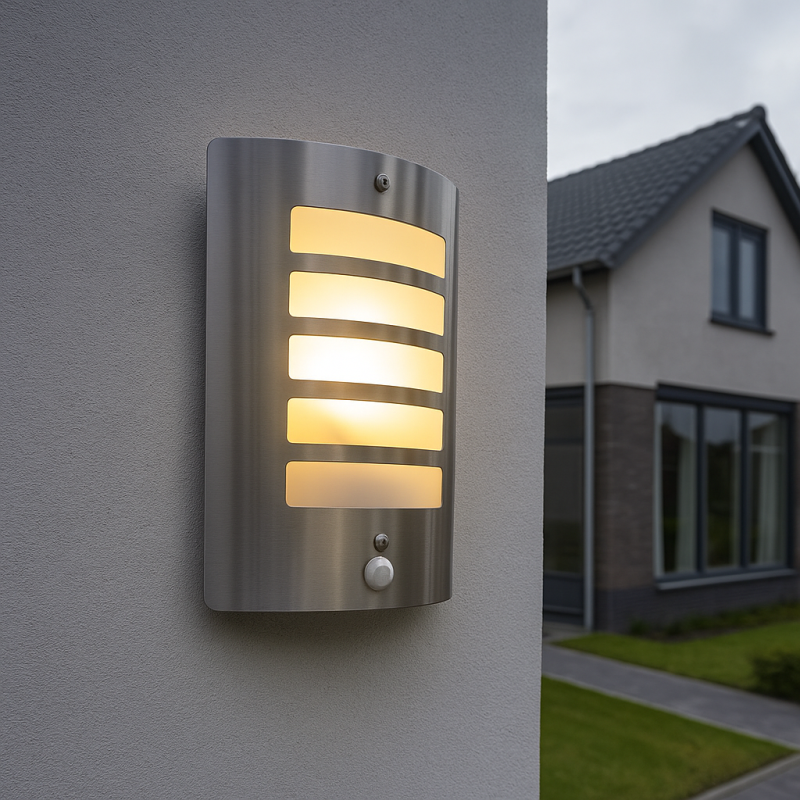 Moderne Außen Wandleuchte mit Bewegungsmelder Silber, Manuel, IP44 Moderne Außen Wandleuchte mit Bewegungsmelder Silber, Manuel, IP44