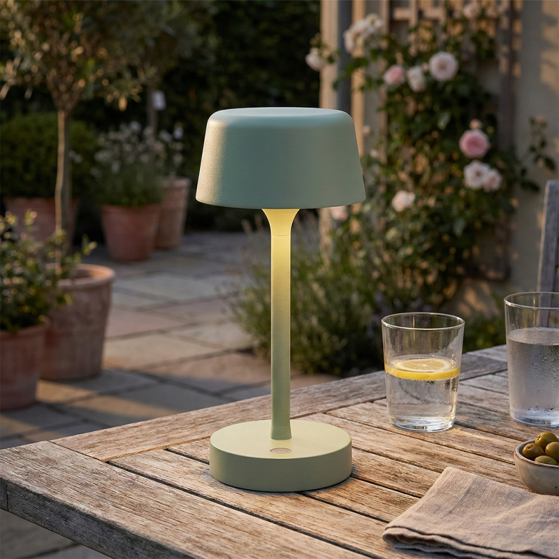 Moderne Außen Tischleuchte Grün, Emily, 3W, 3000K LED, IP44, 3-stufig dimmbar