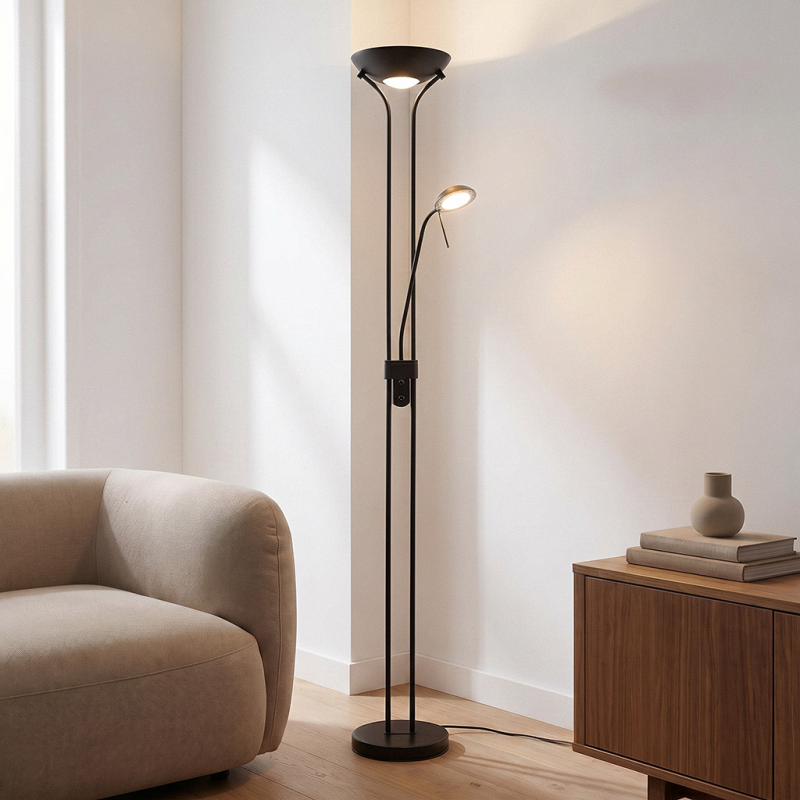 Moderne Leselampe Stehlampe Schwarz, Salvador, 18W, 3000K LED, mit Schalter