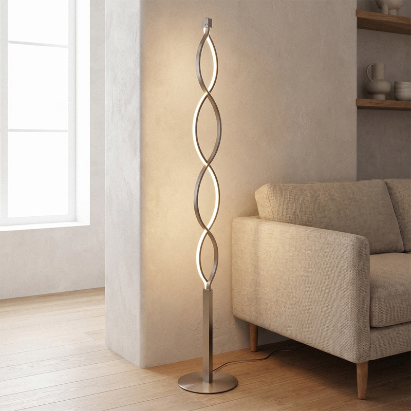 Design Stehlampe Silber, Kuno, 36W, 3000K LED, 3-stufig dimmbar Design Stehlampe Silber, Kuno, 36W, 3000K LED, 3-stufig dimmbar