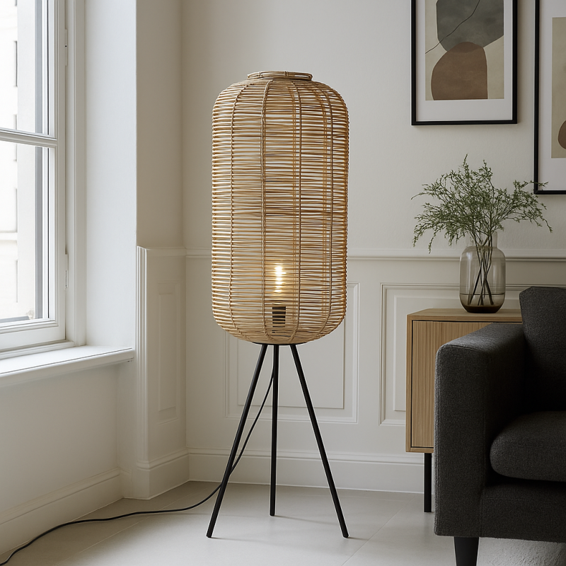 Rattan Stehlampe Braun, Pinar, mit Schalter Rattan Stehlampe Braun, Pinar, mit Schalter