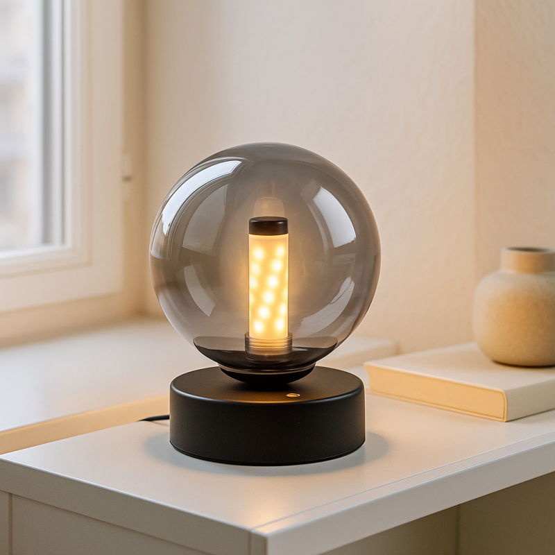 Moderne aufladbare Tischlampe Schwarz, Theo, 2W, 3000K LED, IP44, 3-stufig dimmbar