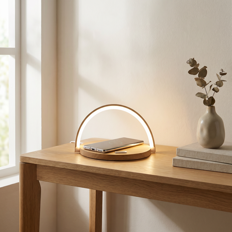 Holz Tischleuchte Kunststoff, Erhan, 2W, 3000K LED, mit Schalter