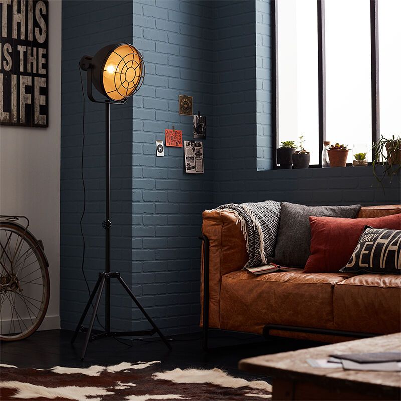 Industrielle Stativlampe Schwarz, Alexi, mit Schalter