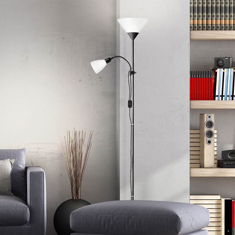 Aluminium Leselampe Stehlampe Schwarz, Josephina, mit Schalter