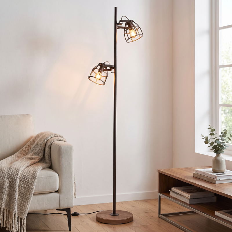 Industrielle Stehlampe Schwarz, Calvin, mit Schalter