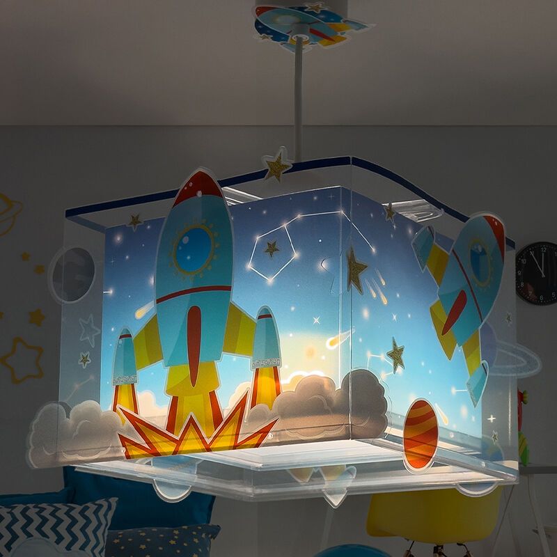 Blaue Kinderzimmer Pendelleuchte Kunststoff, Rocket