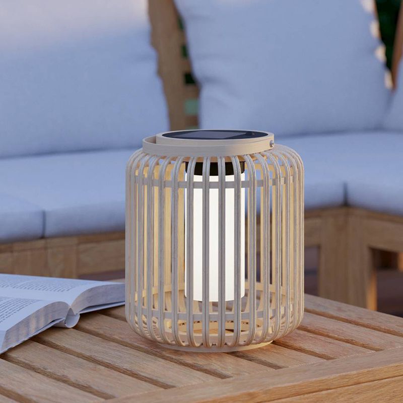 Braune Solar Außen Tischlampe Holz, Hanin, 3,3W, 4000K LED, IP44, mit Schalter