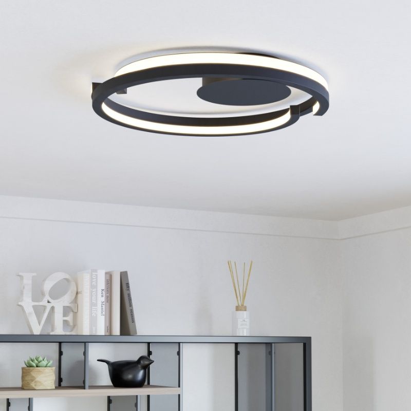 Schwarze moderne Deckenlampe Kunststoff, Madhvi, 20W, warm- bis kaltweiß einstellbare LED, mit Fernbedienung Schwarze moderne Deckenlampe Kunststoff, Madhvi, 20W, warm- bis kaltweiß einstellbare LED, mit Fernbedienung