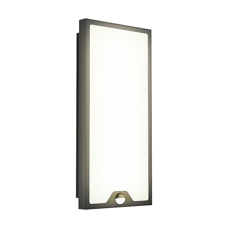 Schwarze moderne Außen Wandleuchte mit Bewegungsmelder Stahl, Lydian, 16W, 3000K LED, IP44 Schwarze moderne Außen Wandleuchte mit Bewegungsmelder Stahl, Lydian, 16W, 3000K LED, IP44