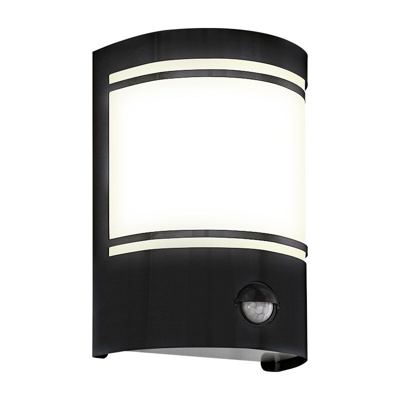 Schwarze moderne Außen Wandleuchte mit Bewegungsmelder Stahl, Elyana, IP44 Schwarze moderne Außen Wandleuchte mit Bewegungsmelder Stahl, Elyana, IP44