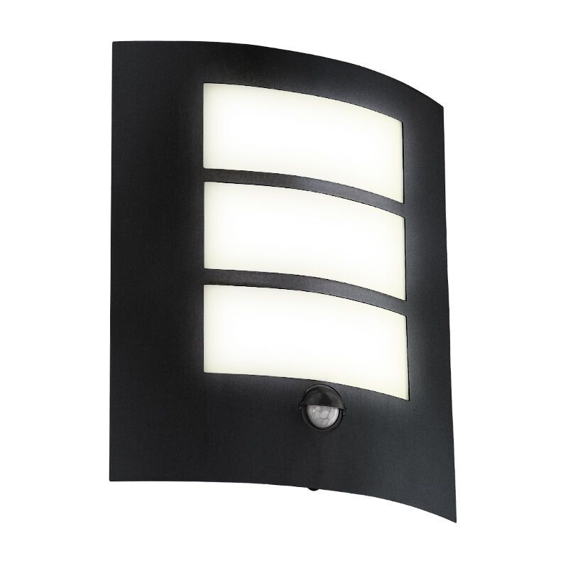 Schwarze moderne Außen Wandleuchte mit Bewegungsmelder Stahl, Elyana, IP44 Schwarze moderne Außen Wandleuchte mit Bewegungsmelder Stahl, Elyana, IP44