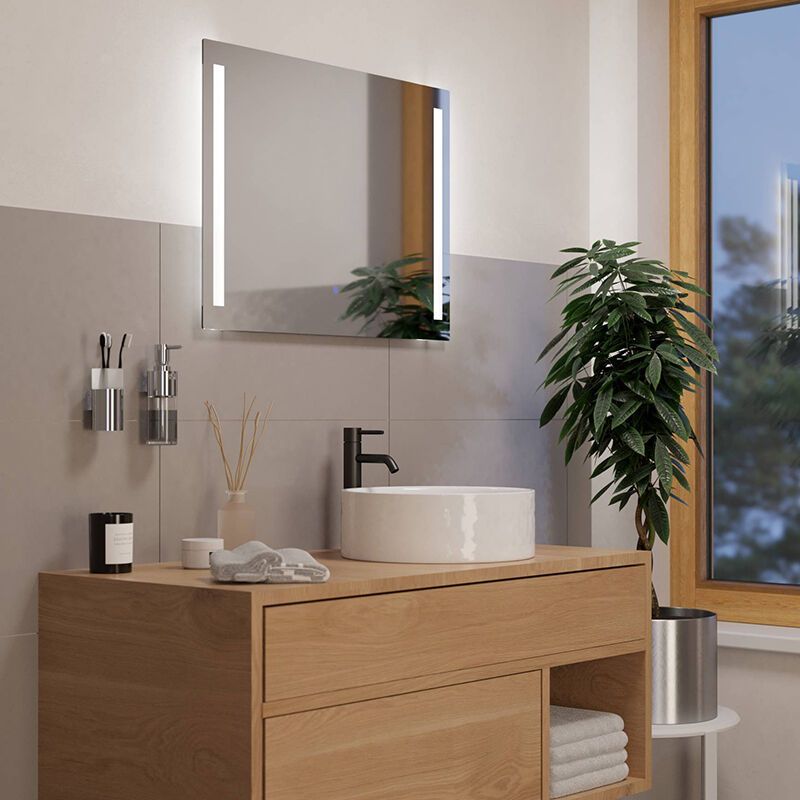 Graue moderne Spiegel mit Beleuchtung Glas, Bibi, 5,1W, 4000K LED, IP44, mit Schalter