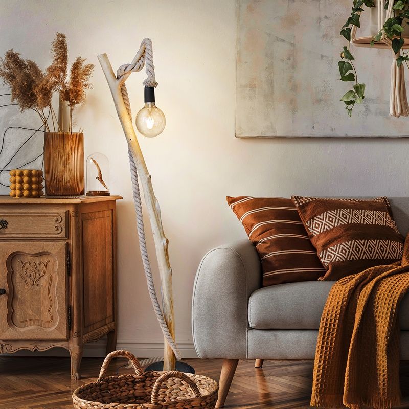 Holz landhaus Stehlampe Seil, Naime, mit Schalter