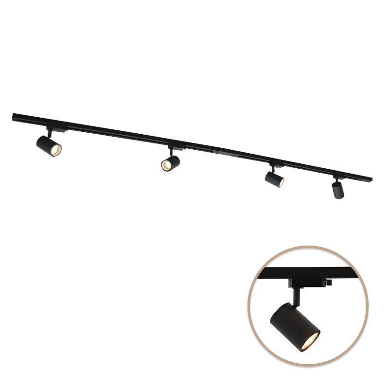 2M schwarzes 1 phase Schienenbeleuchtung System + 4 Elena Strahler