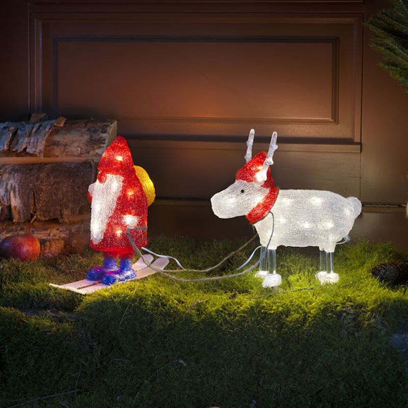 Rote Weihnachts 3D Weihnachtsfigur Acryl, Kerstman en rendier, 2W, 4000K LED, IP44