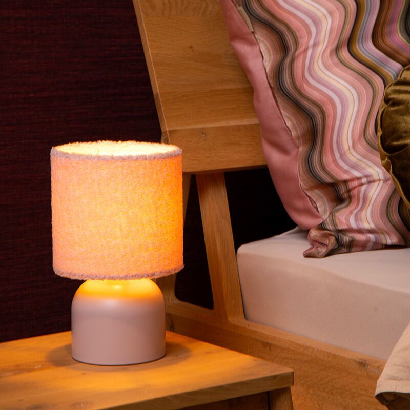 Rosa Tischleuchte Vintage, Woolly, mit Schalter