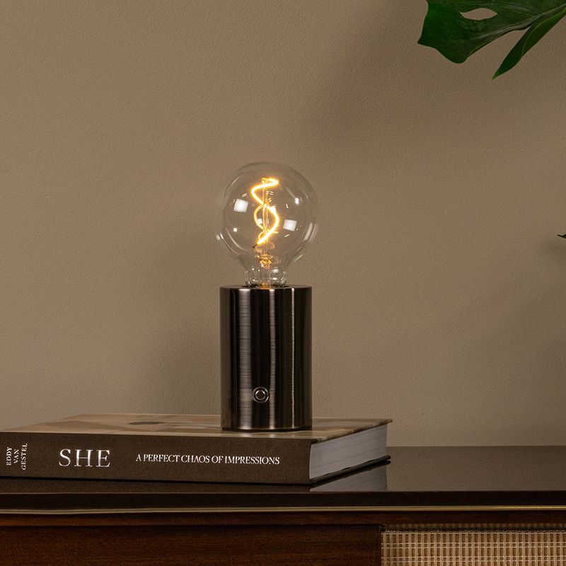 Graue aufladbare Tischlampe Modern, Vivo, mit Touch-Dimmer