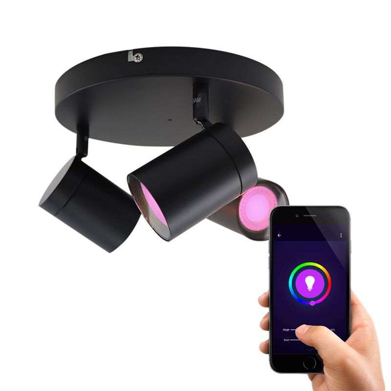 Moderne Smart Deckenleuchte Schwarz, Ciara, IP44, 13,5W, RGBW