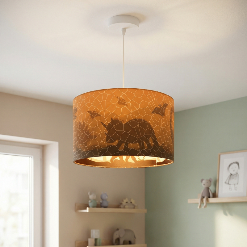 Orange Kinder Pendelleuchte Dino, Stoff
