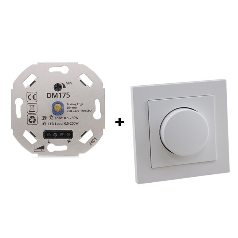 LED dimmer, 0,5 - 200W, mit weiße Abdeckrahmen und Zentrallplatte