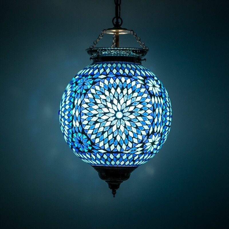 Blaue Mosaik Pendelleuchte Orientalisch, Aziza Blaue Mosaik Pendelleuchte Orientalisch, Aziza
