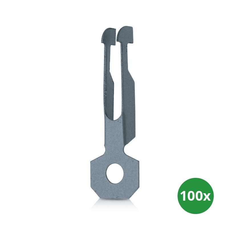 Spundwand-Federklemme mit Aufhängeöse zum Aufhängen von Lichtleitungen (100 Stück) Spundwand-Federklemme mit Aufhängeöse zum Aufhängen von Lichtleitungen (100 Stück)