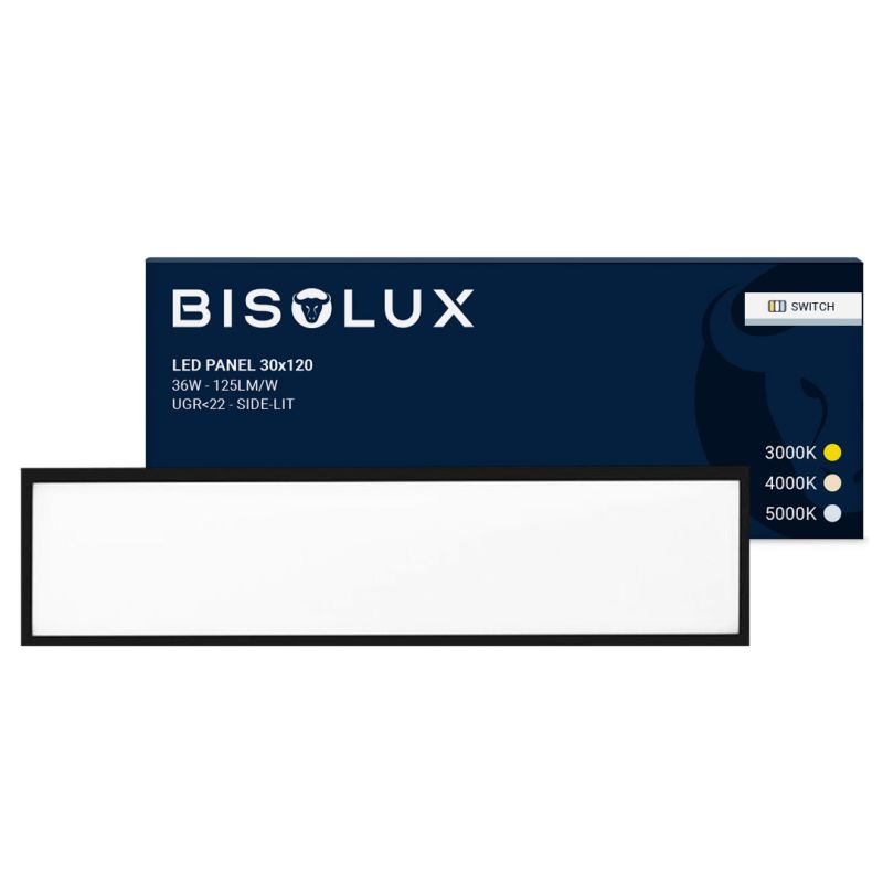Schwarzes LED Panel 120x30 - 125 lm/W - UGR<22 - Einstellbares Weiß - Side-lit