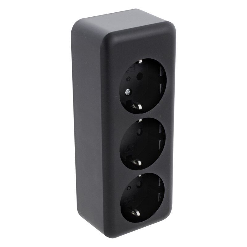 Q-Link oberflächenmontierte Steckdose 3-fach, mit Kinderschutz und Erdungskontakt, schwarz Q-Link oberflächenmontierte Steckdose 3-fach, mit Kinderschutz und Erdungskontakt, schwarz