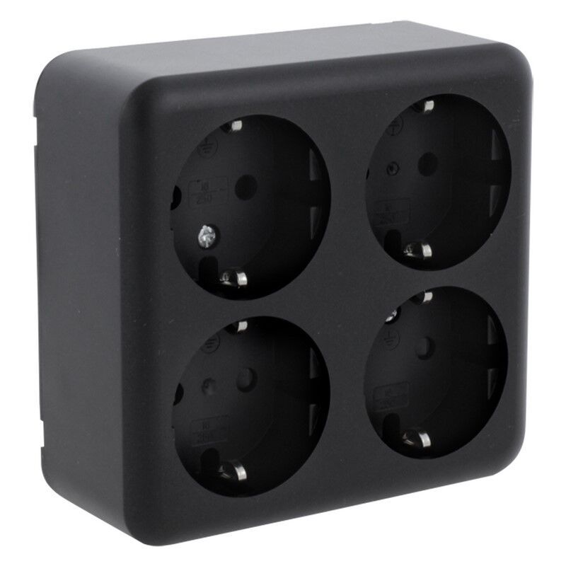 Q-Link Aufputzsteckdose, 4-polig, mit Schuko-Erde, schwarz