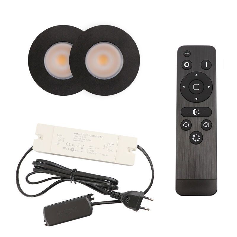 2 schwarze Einbaustrahler Terrassenüberdachung Dico, IP65, inkl. Anschlussset und Fernbedienung 2 schwarze Einbaustrahler Terrassenüberdachung Dico, IP65, inkl. Anschlussset und Fernbedienung